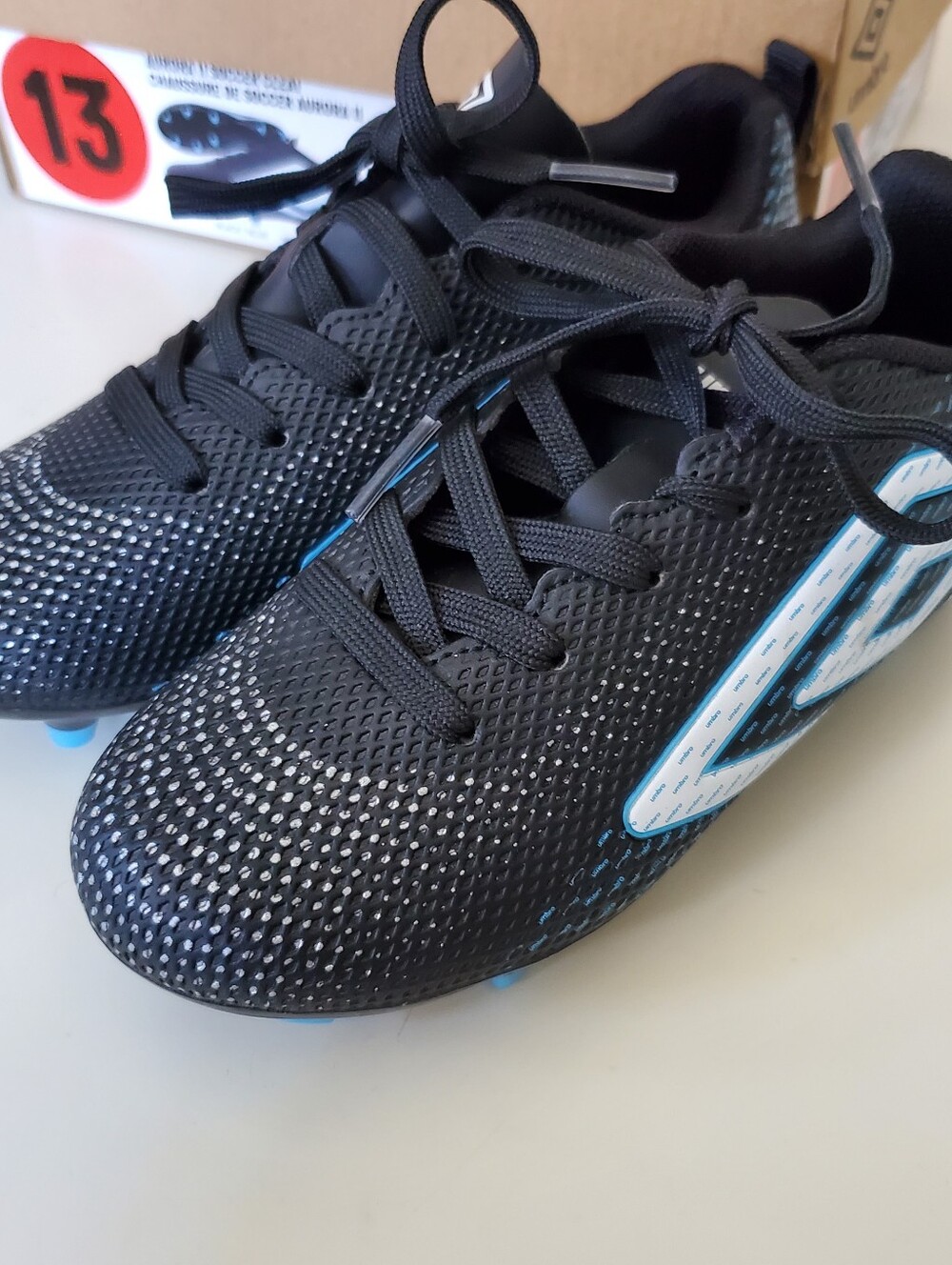 Child's Black & Blue Athletic Soccer Cleats Size 13